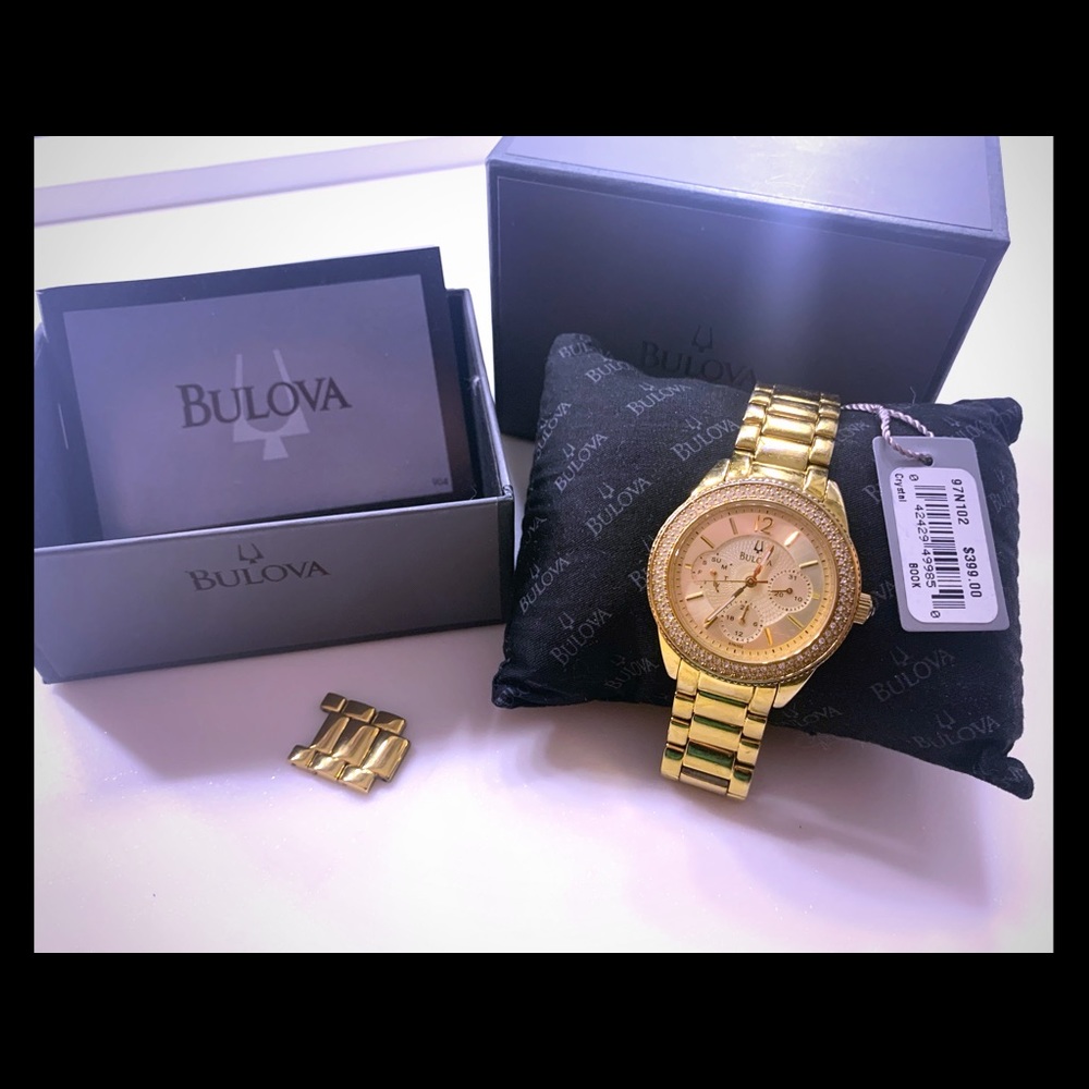 Women's Bulova Gold Stainless Steel Crystal Watch
